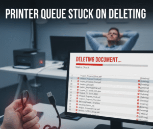 printer queue stuck on deleting