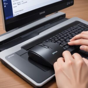 A person's hand using a computer mouse to click on the