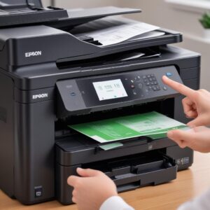 An Epson L6260 printer smoothly printing documents, with a hand giving a