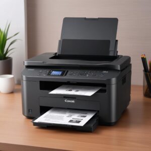 Kolase gambar 7 printer compact all in one yang direkomendasikan, dengan logo merek masing-masing. Fokus pada ukuran ringkas dan desain modern.