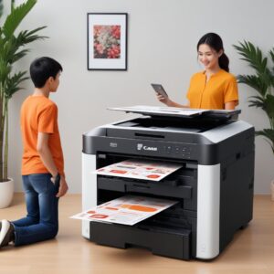 Sekelompok orang dari berbagai latar belakang (pelajar, pekerja kantoran, keluarga) menggunakan All In One Canon Printer All In One untuk kebutuhan berbeda, menunjukkan fleksibilitas dan relevansinya untuk berbagai pengguna.