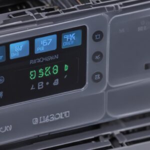 A close-up shot of an Epson L3210 printer's control panel, specifically highlighting the blinking lights, with a transparent overlay showing internal components like the waste ink pad.