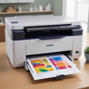 A perfectly printed document coming out of an Epson L3210 printer, showcasing vibrant, streak-free colors.