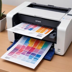 A perfectly printed document coming out of an Epson L3210 printer, showcasing sharp text and vibrant colors, symbolizing successful troubleshooting.