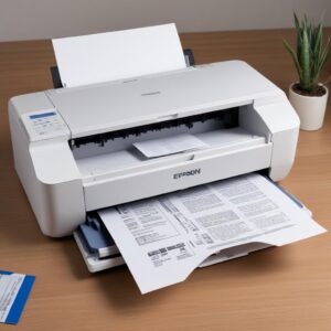 A perfectly printed document free of lines, emerging from an Epson L3210 printer, symbolizing successful troubleshooting.