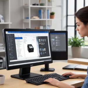 A person looking at a computer screen showing the