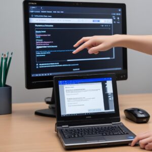 A person's hand pointing at a computer screen displaying an anti-virus software interface, with a message indicating it has been temporarily disabled. In the background, an Epson L3210 printer sits on a desk.