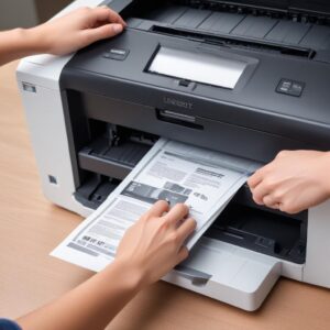 A person's hands gently inserting a toner cartridge into a laserjet printer, demonstrating the step-by-step process clearly.
