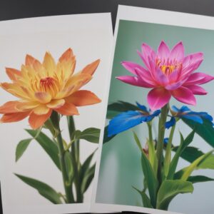 A side-by-side comparison image showing two printed photos: one from a generic printer (pale, low detail) and one from an Epson SureColor P-Series (vibrant, sharp, professional quality).