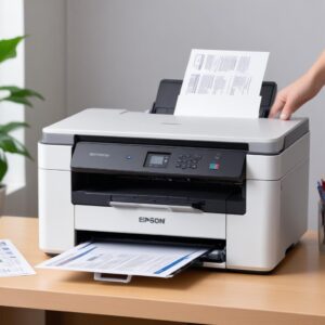 An Epson L3210 printer successfully printing a document with a crisp output, symbolizing the resolution of errors.