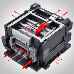 An exploded view diagram of an Epson L3210 printer's print head mechanism, highlighting the nozzles and ink flow paths, with red arrows indicating potential clog areas, accompanied by technical labels.