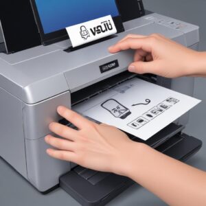 An illustration of a hand using a computer to reset an Epson L3210 printer, with a reset key icon and a happy printer graphic.