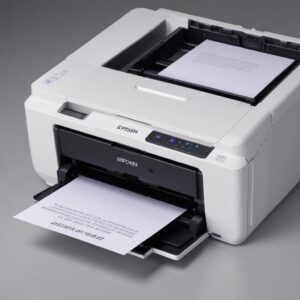 An illustration of an Epson L3210 printer with blinking lights, displaying an error message on a computer screen. The image should convey frustration turning into hope.