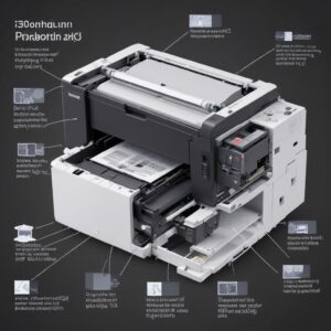 An illustration showing the internal components of an Epson L3210 printer, focusing on a paper jam being cleared or ink tanks being refilled, with simplified diagrams.