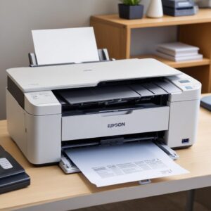 An image of a clean, well-maintained Epson L3210 printer looking new, sitting on a tidy desk, symbolizing successful repair and prevention of errors.