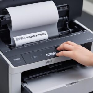 Close-up of an Epson L3210 printer with an error message