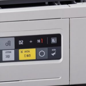 Close-up of an Epson L3210 printer's control panel, showing the ink tank levels. The image should convey clarity and readiness for troubleshooting.