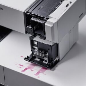 Close-up of an Epson L3210 printer's print head, showing tiny nozzles where ink comes out, with a faint shadow effect on paper being printed.