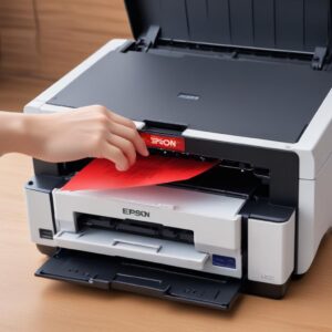Close-up printer Epson L3210 dengan semua lampu indikatornya menyala merah atau berkedip, menunjukkan error, di latar belakang meja kerja yang rapi dengan beberapa dokumen.</p>
<p>“><br /> Tenang aja, di sini kita nggak akan buang-buang waktu dengan basa-basi sejarah printer atau teori ribet. Artikel ini langsung to the point kasih solusi cepat, efektif, dan gampang banget diikuti buat mengatasi <a href=