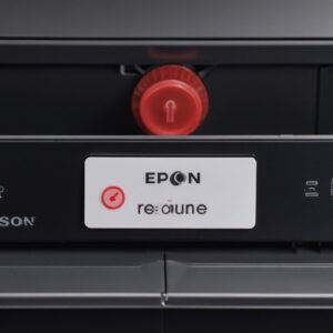 Close-up view of an Epson L3210 printer's control panel, specifically highlighting the