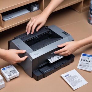 Gambar ilustrasi maintenance box printer Epson atau waste ink pad yang perlu diganti, dengan tanda'full' atau'service required'.