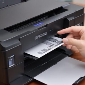 Ilustrasi close-up bagian dalam printer Epson L3210 menunjukkan ink pad yang terpasang di bawah print head, dengan panah menunjuk ke ink pad yang terlihat penuh tinta.