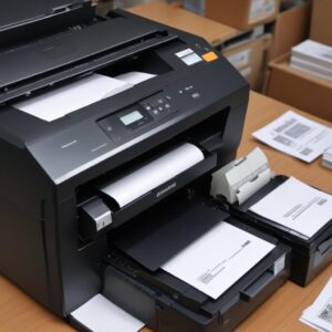 Ilustrasi orang tersenyum lega melihat hasil cetakan printer yang sempurna, menunjukkan lembaran kertas dengan teks hitam yang jelas.</p>
<p>“></p>
<p>
<div class=