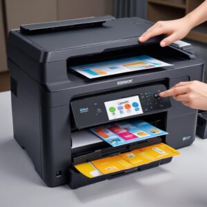 Ilustrasi perbandingan visual antara cartridge tinta (berisi cairan) dan toner (berisi serbuk hitam), dengan latar belakang printer inkjet dan printer laser secara terpisah.