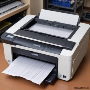 Ilustrasi printer Epson L3210 yang menampilkan pesan error