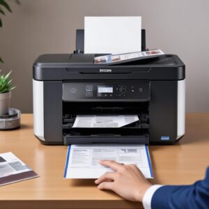 Ilustrasi seseorang dengan ekspresi lega sambil menunjuk ke layar komputer yang menunjukkan pesan