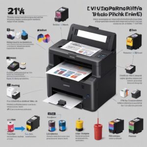Infografis sederhana yang menunjukkan perbandingan biaya tinta per halaman antara printer Ink Tank System (Epson L3210) dan printer cartridge tradisional, dengan icon uang dan lembaran kertas.