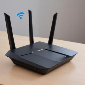 Perbandingan visual antara koneksi Bluetooth (dua perangkat kecil saling terhubung), Wi-Fi (beberapa perangkat terhubung ke router), dan Wi-Fi Direct (dua perangkat besar terhubung langsung).