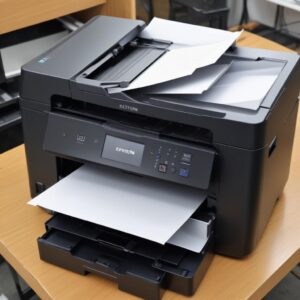 Sekelompok orang (pelajar, mahasiswa, pekerja rumahan) tersenyum di sekitar printer Epson L3210, menunjukkan kepuasan mereka terhadap efisiensi dan kemudahan penggunaan printer tersebut.