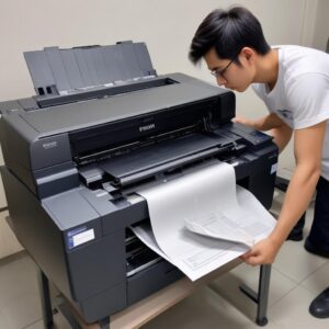 Seorang individu yang sedang melakukan proses head cleaning pada printer Epson L3210 dari layar komputer. Tampak antarmuka software printer dengan opsi