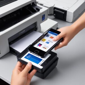 Tampilan antarmuka aplikasi Epson iPrint pada smartphone, dengan ilustrasi bagaimana file bisa dicetak (meskipun tidak langsung ke L3210 via wireless).