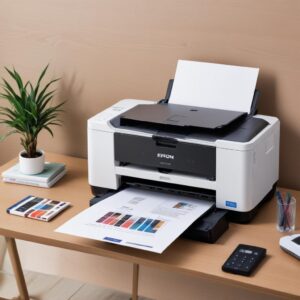 Tampilan antarmuka website resmi Epson dengan bagian dukungan produk yang menampilkan model Epson L3210, dengan opsi download driver Windows 11.