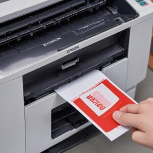 Tampilan close-up dari panel kontrol printer Epson L3210 dengan lampu indikator tinta dan kertas yang berkedip merah secara bergantian, menunjukkan status error.