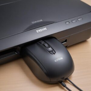 Tampilan close-up tangan yang sedang memegang mouse, mengklik tombol