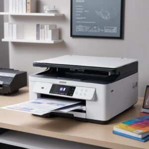 Tampilan layar komputer yang menunjukkan dialog pengaturan'Printer Properties' atau'Preferences' dari driver printer Epson L3210, dengan fokus pada opsi'Document Size' dan'Media Type' yang sedang dipilih oleh kursor.
