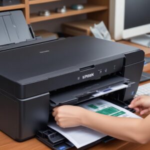 Tampilan layar komputer yang menunjukkan software Epson Adjustment Program sedang melakukan proses reset