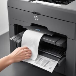 A hand gently cleaning the exterior of an HP LaserJet printer with a soft cloth, emphasizing proper maintenance for longevity.