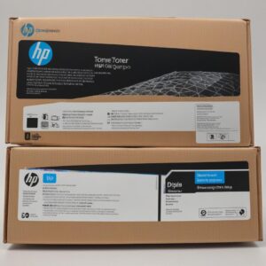 A side-by-side comparison image of an original HP toner box and a compatible toner box, highlighting key differences like hologram and packaging quality.
