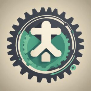 An illustrative graphic showing a dollar sign next to a gear icon, symbolizing cost savings and efficiency through renting office equipment. The graphic is clean, modern, and optimistic, with a checkmark indicating success.