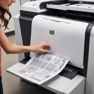 An image depicting a seamless printing process with crisp, clean documents coming out of an HP LaserJet printer, symbolizing efficiency and satisfaction.