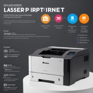 An infographic comparing a monochrome laser printer and a color laser printer, highlighting price and print capabilities.