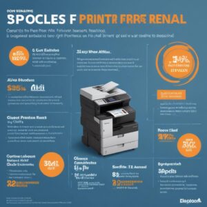 An infographic showing various benefits of printer rental for offices, like cost savings, maintenance-free, and flexible upgrades, presented in an engaging, easy-to-understand style.