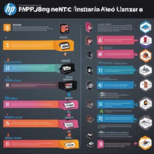 Ilustrasi infografis perbandingan antara tinta original HP dan tinta kompatibel/remanufactured, menunjukkan perbedaan harga, kualitas, dan keamanan untuk printer.