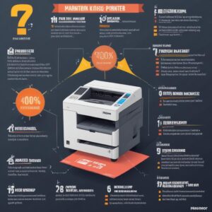 Ilustrasi infografis yang menampilkan 7 faktor kunci yang memengaruhi harga sewa printer A3, dengan ikon-ikon yang mewakili setiap faktor (printer, fitur, kalender, jumlah kertas, teknisi, lokasi, toner).
