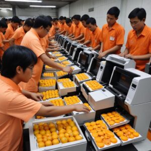 Ilustrasi orang-orang sedang membandingkan spesifikasi printer di sebuah toko komputer yang ramai di Mangga Dua, Jakarta.