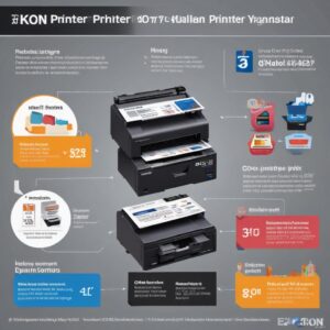 Infografis dengan beberapa ikon printer dan tanda dolar, menunjukkan perbandingan harga service printer Epson untuk kerusakan ringan, sedang, dan berat dalam bentuk grafik batang sederhana atau lingkaran.